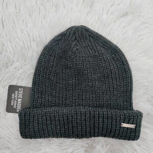 New Steve Madden Knit Ribbed Cuffed Winter  Beanie Hat One Size Women Black